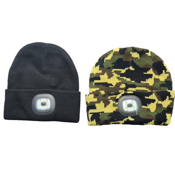 2 pack Headlight Beanie - Knit - Camo and Black Hat One Size - Picture 1 of 5
